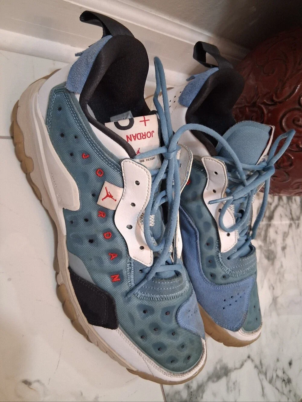 Jordan Kids Teal Blue and White Sneakers with Gum Sole